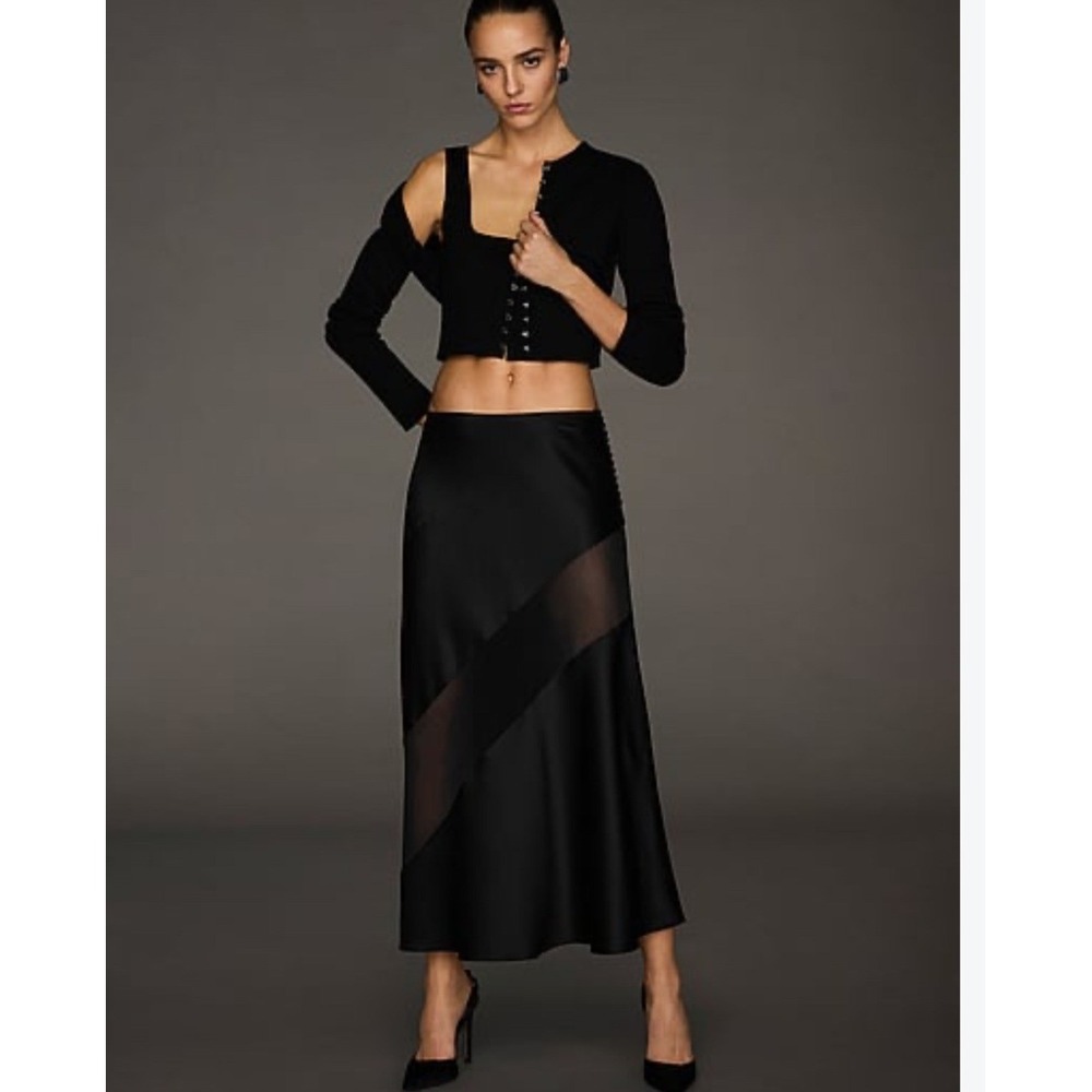 Victoria's Secret Atelier x Altuzarra Black Silk Satin Mesh Maxi Skirt Large